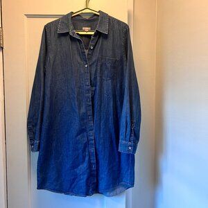 J.Jill Denim Dress Pockets Long Sleeve Button Front Blue Size M